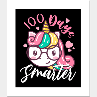 Girls 100 Days Smarter Unicorn Tee Girly 100 Days Of School Posters and Art